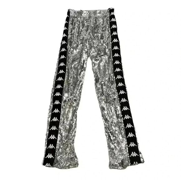 FAITH CONNEXION X  ACCA KAPPA BOOTCUT SILVER SEQUIN JOGGING PANTS - Picture 1 of 13